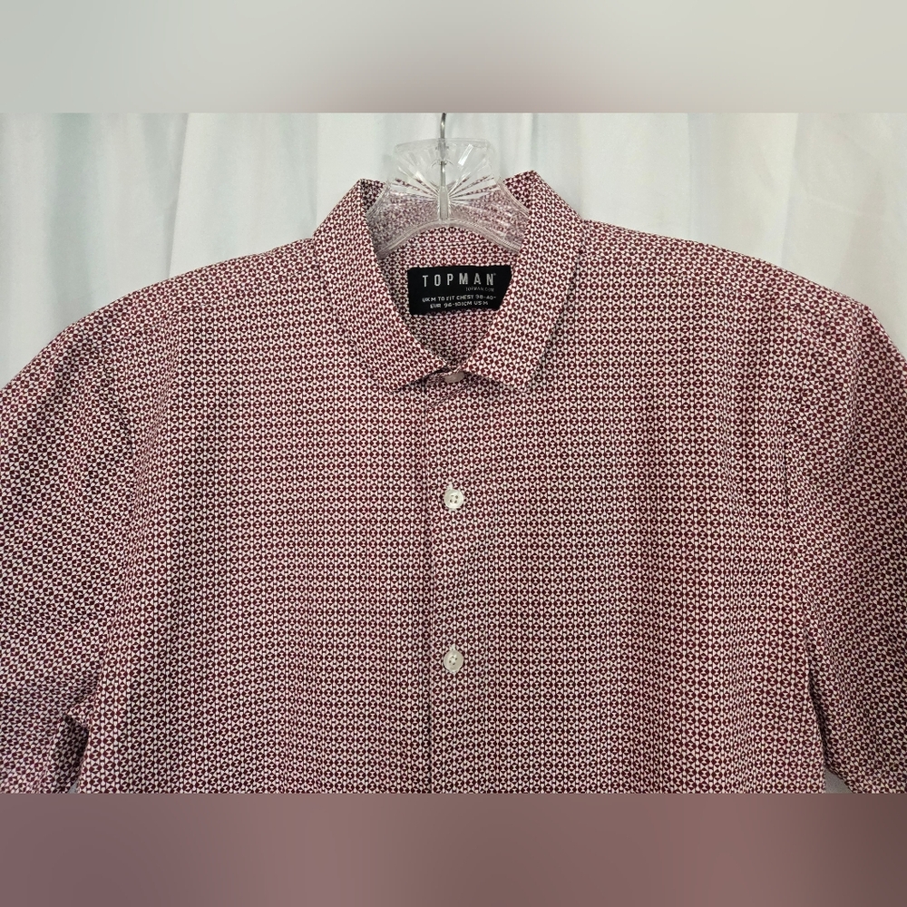 Topman Red/White Patterned Cotton Button Down Cas… - image 2